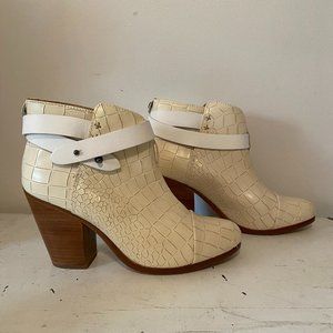 Rag & Bone Cream Croc Harrow Ankle Boots (Size 9)